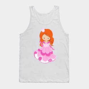 Cute Princess, Crown, Pink Dress, Orange Hair Tank Top